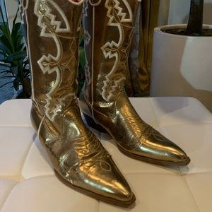 Blossom Collection, metallic embroidered cowgirl boots.